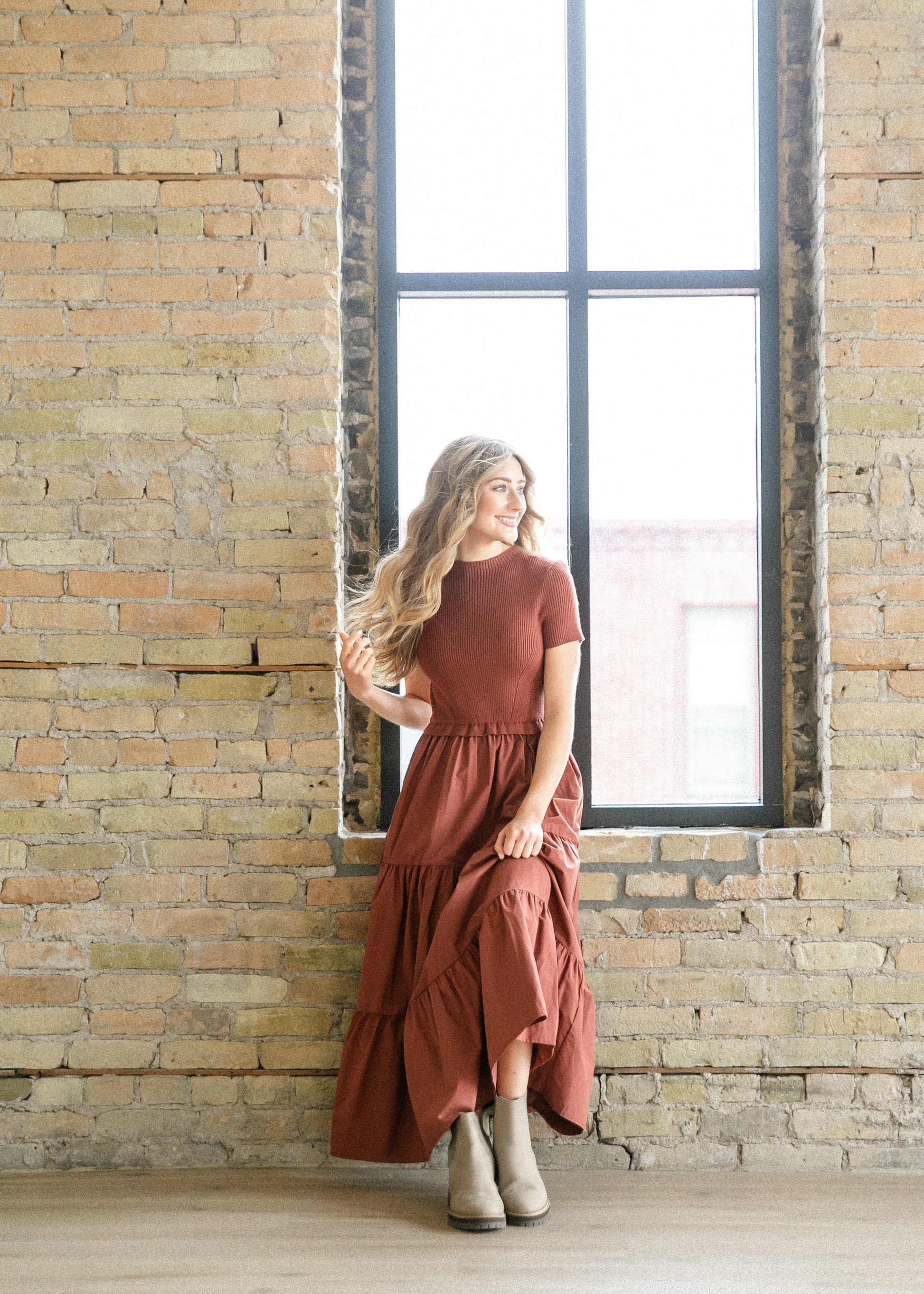 Knit Mix Mock Neck Maxi Dress FF Dresses