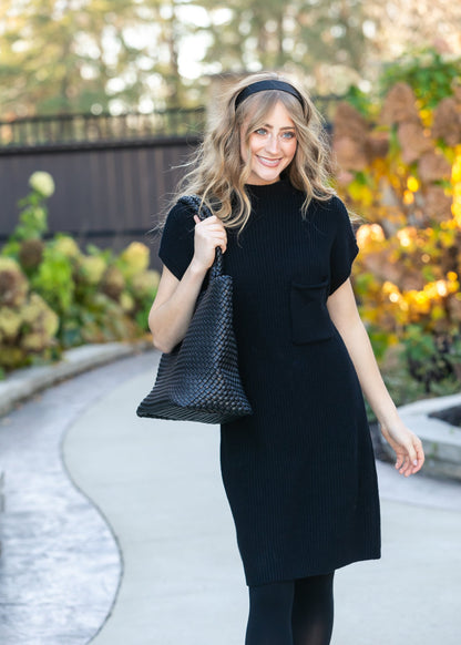 Knit Mock Neck Sweater Midi Dress FF Dresses