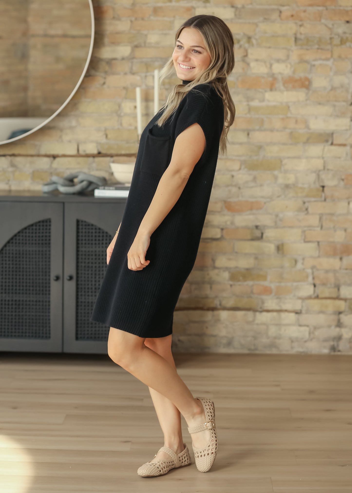 Knit Mock Neck Sweater Midi Dress FF Dresses