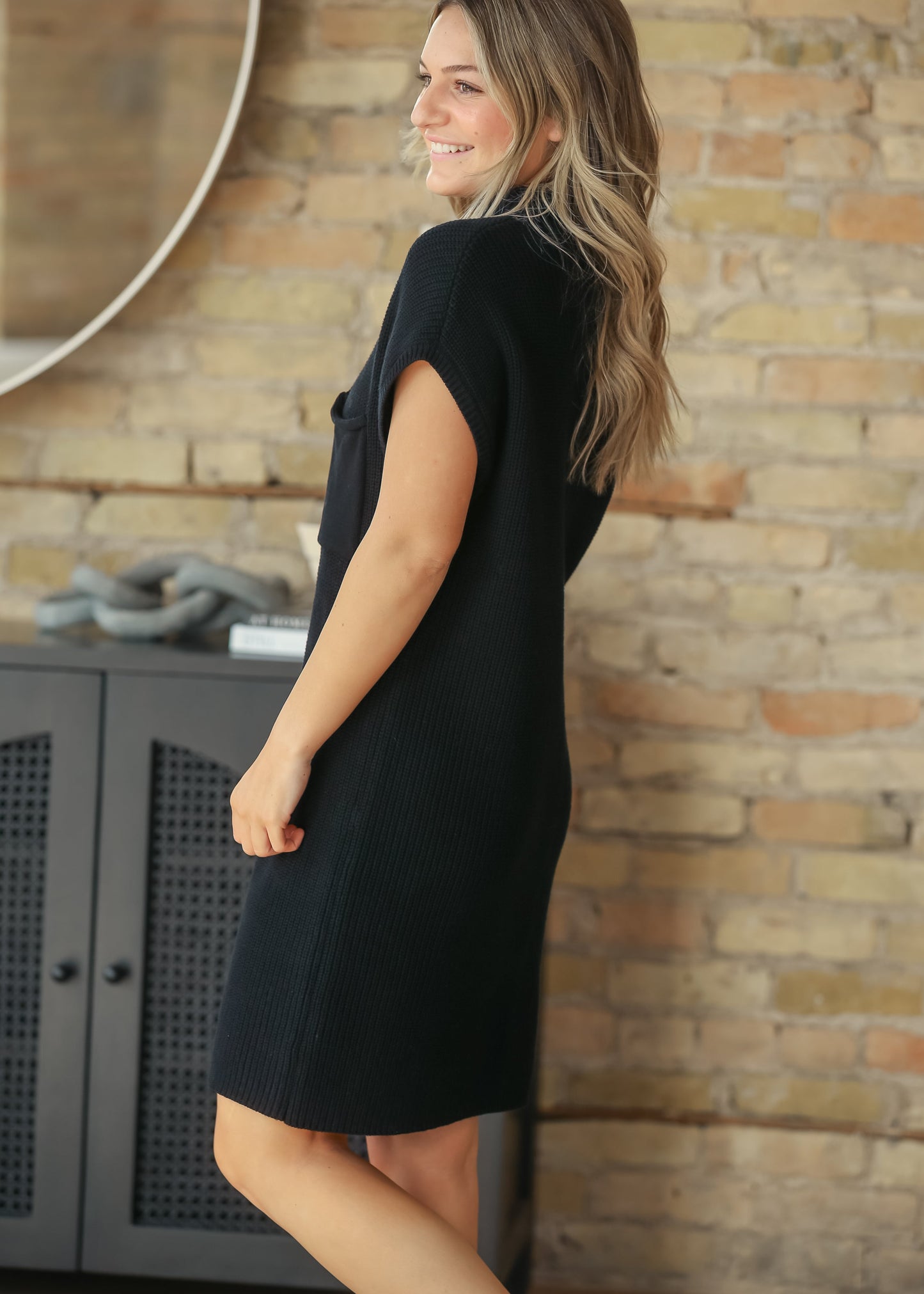 Knit Mock Neck Sweater Midi Dress FF Dresses