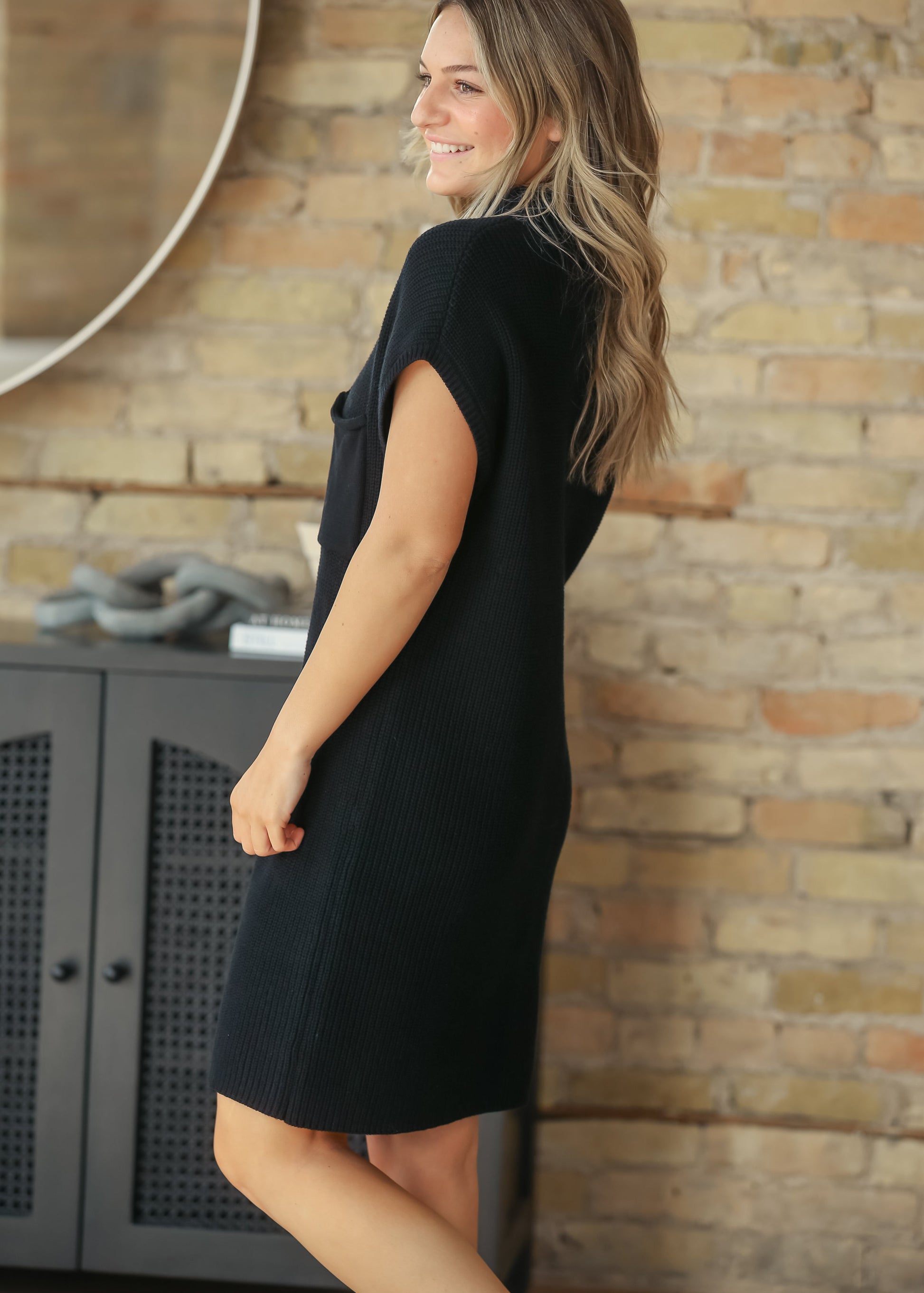 Knit Mock Neck Sweater Midi Dress FF Dresses