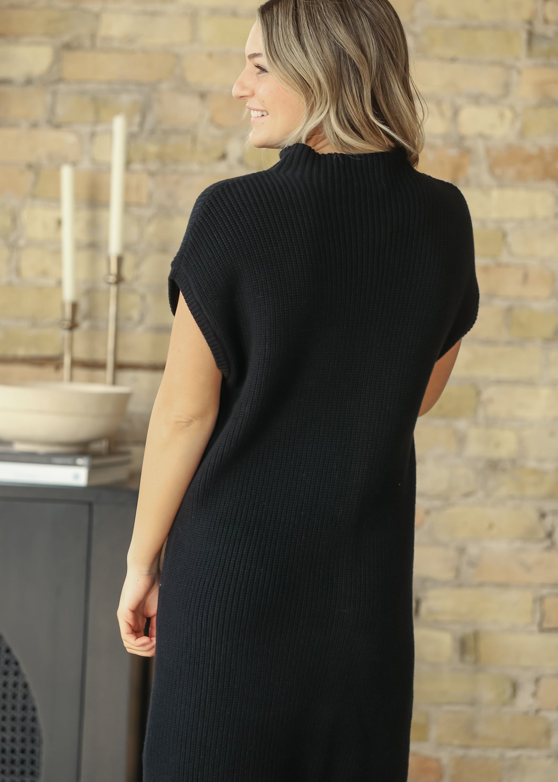 Knit Mock Neck Sweater Midi Dress FF Dresses