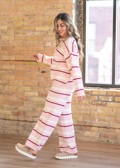 Knit Pink Stripe Pant & Top Set FF Tops