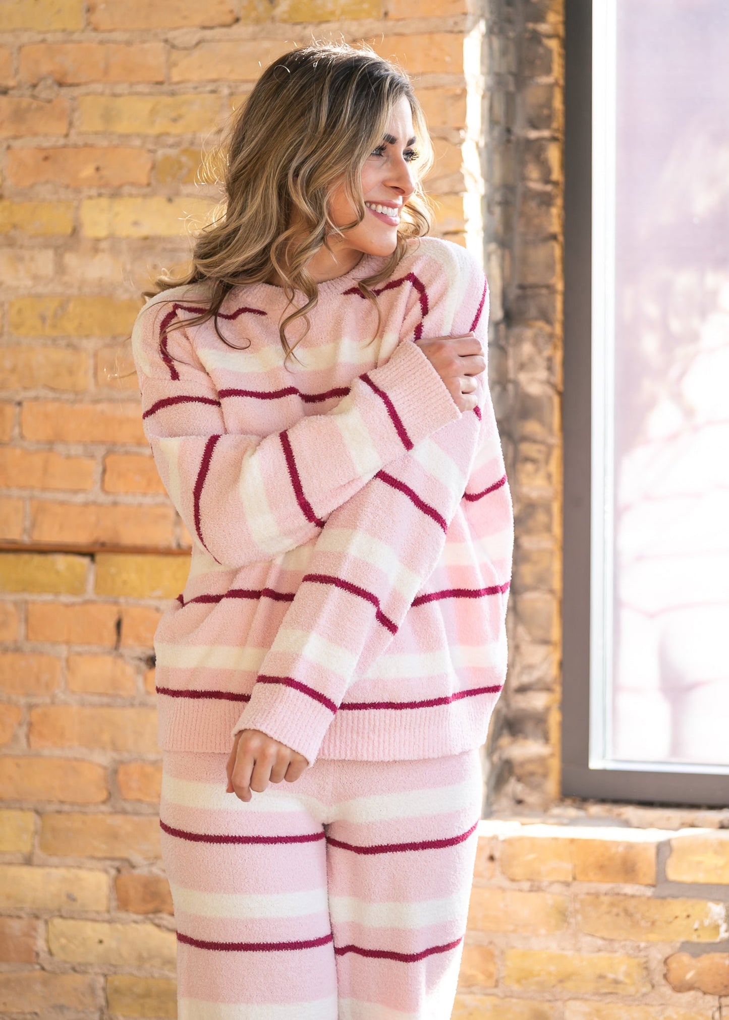 Knit Pink Stripe Pant & Top Set FF Tops