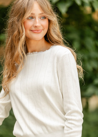 Knit Pointelle Pullover Top FF Tops