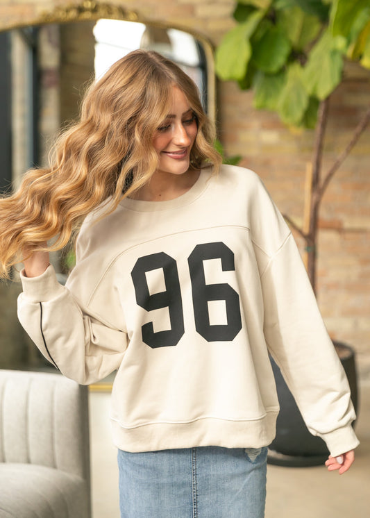 Knit Printed Number Graphic Sweatshirt FF Tops