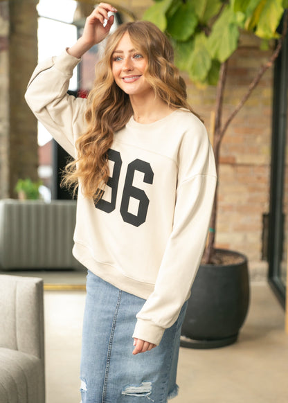 Knit Printed Number Graphic Sweatshirt FF Tops