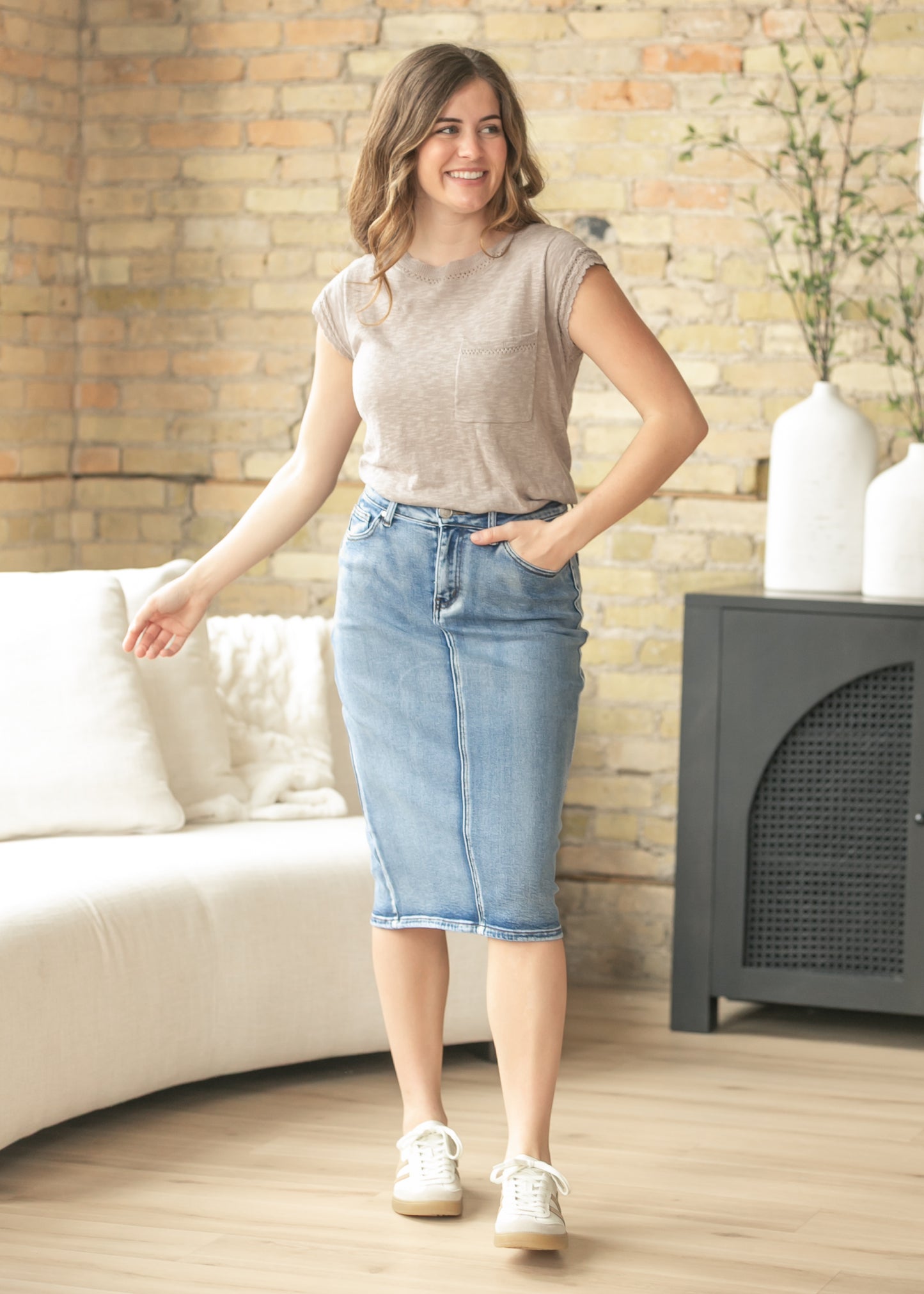 Knit Rib Detail Front Pocket Top FF Tops