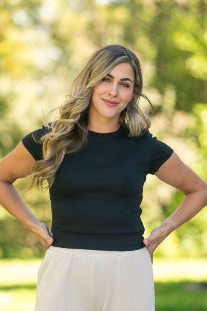 Knit Short Sleeve Baby Tee FF Tops Black / S