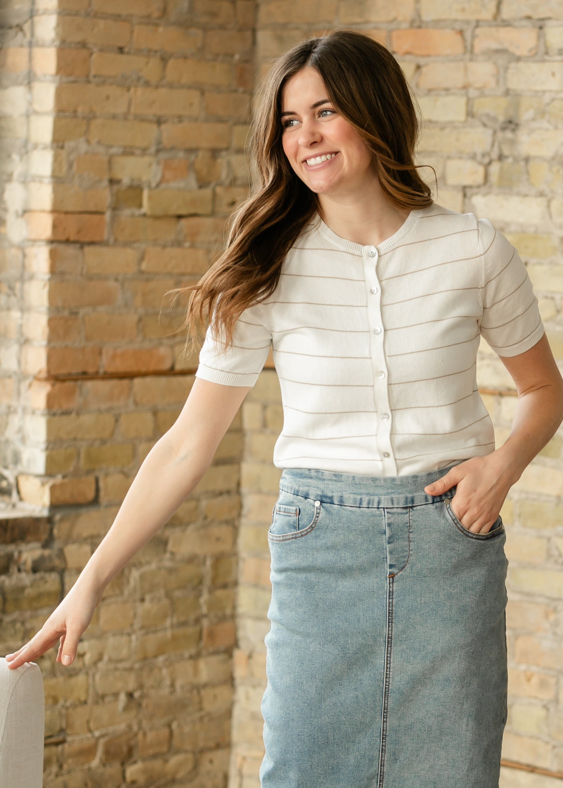 Knit Short Sleeve Button Up Top FF Tops