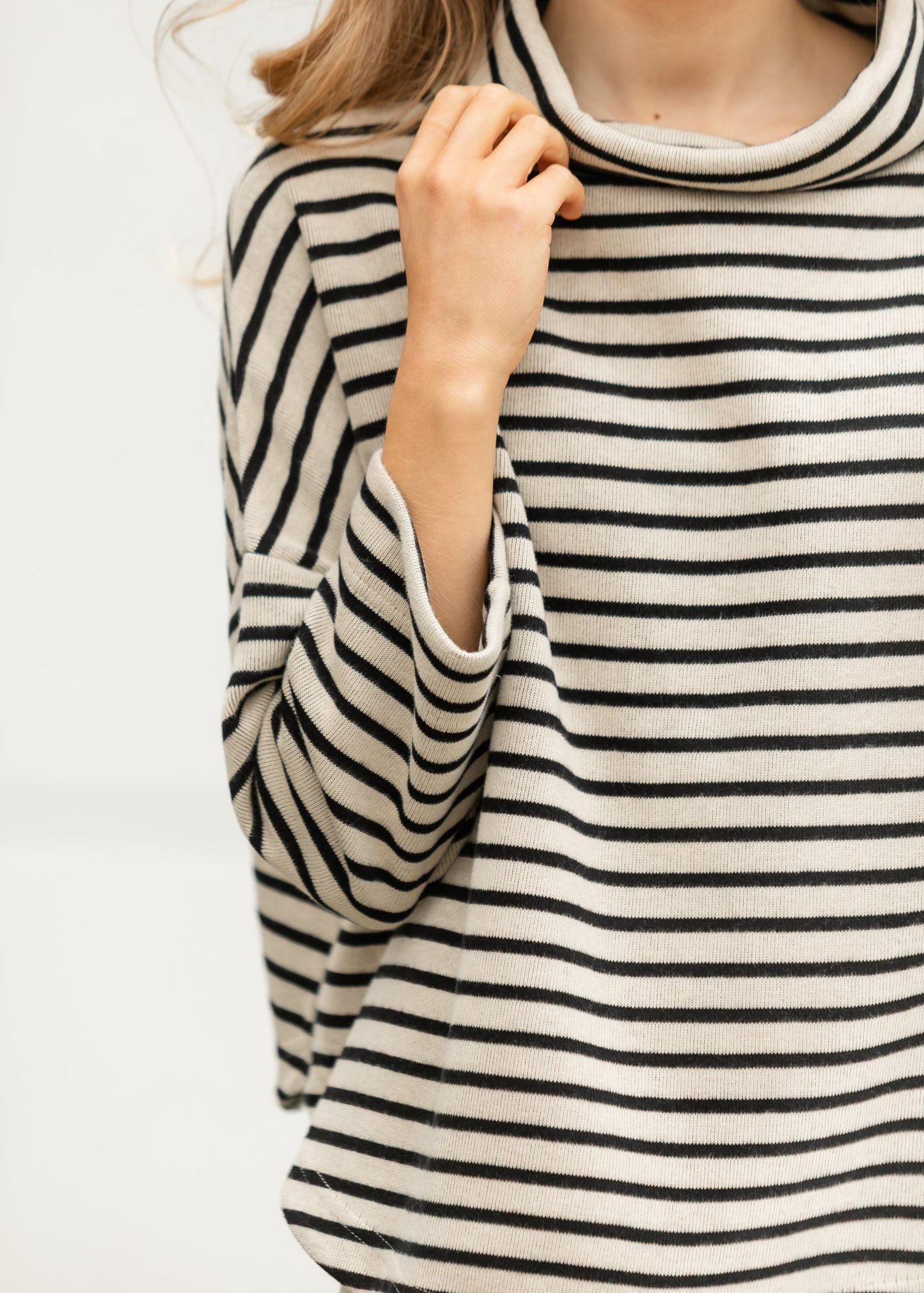 Knit Striped Long Sleeve Turtleneck Top FF Tops