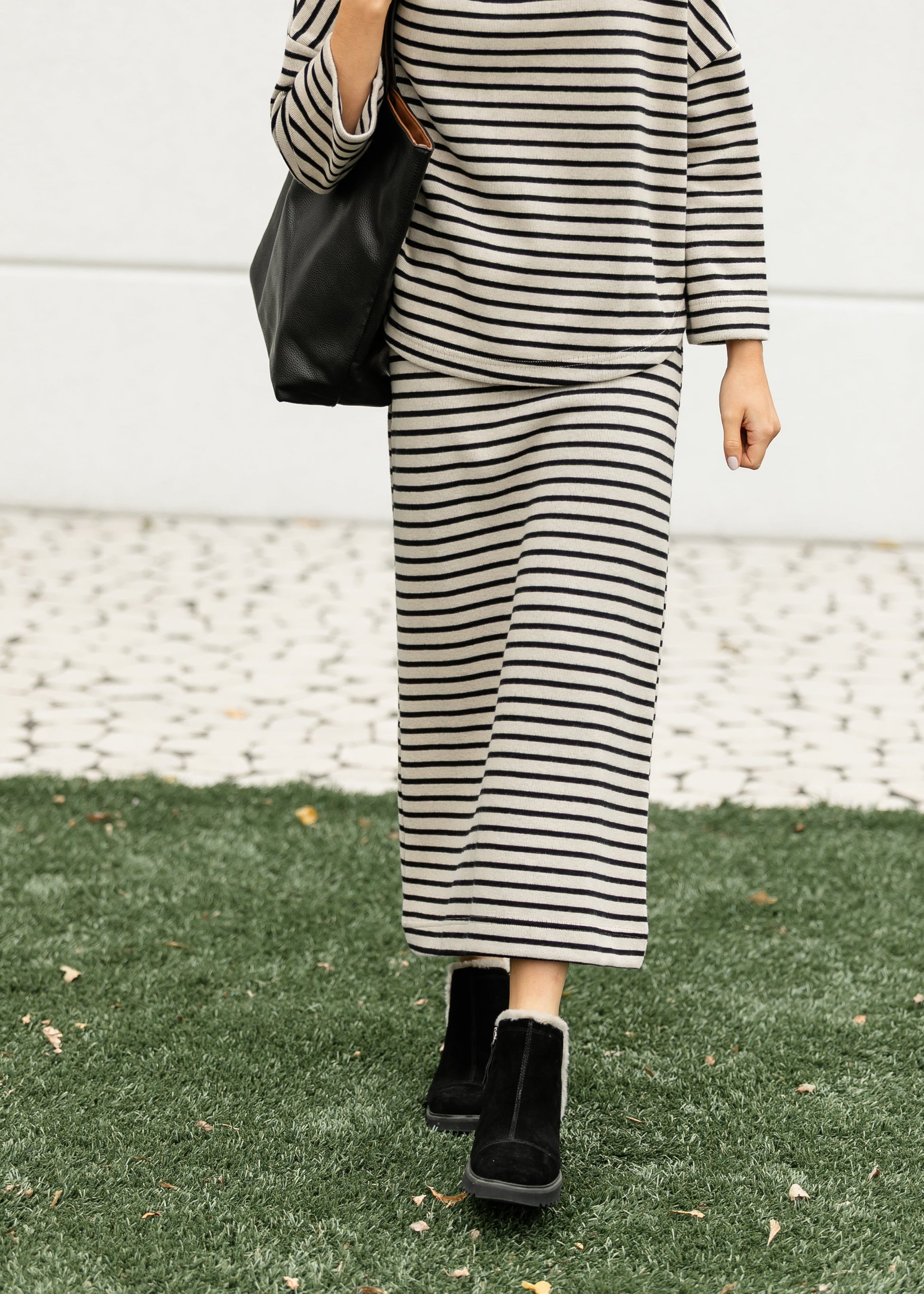 Knit Striped Pencil Maxi Skirt FF Skirts
