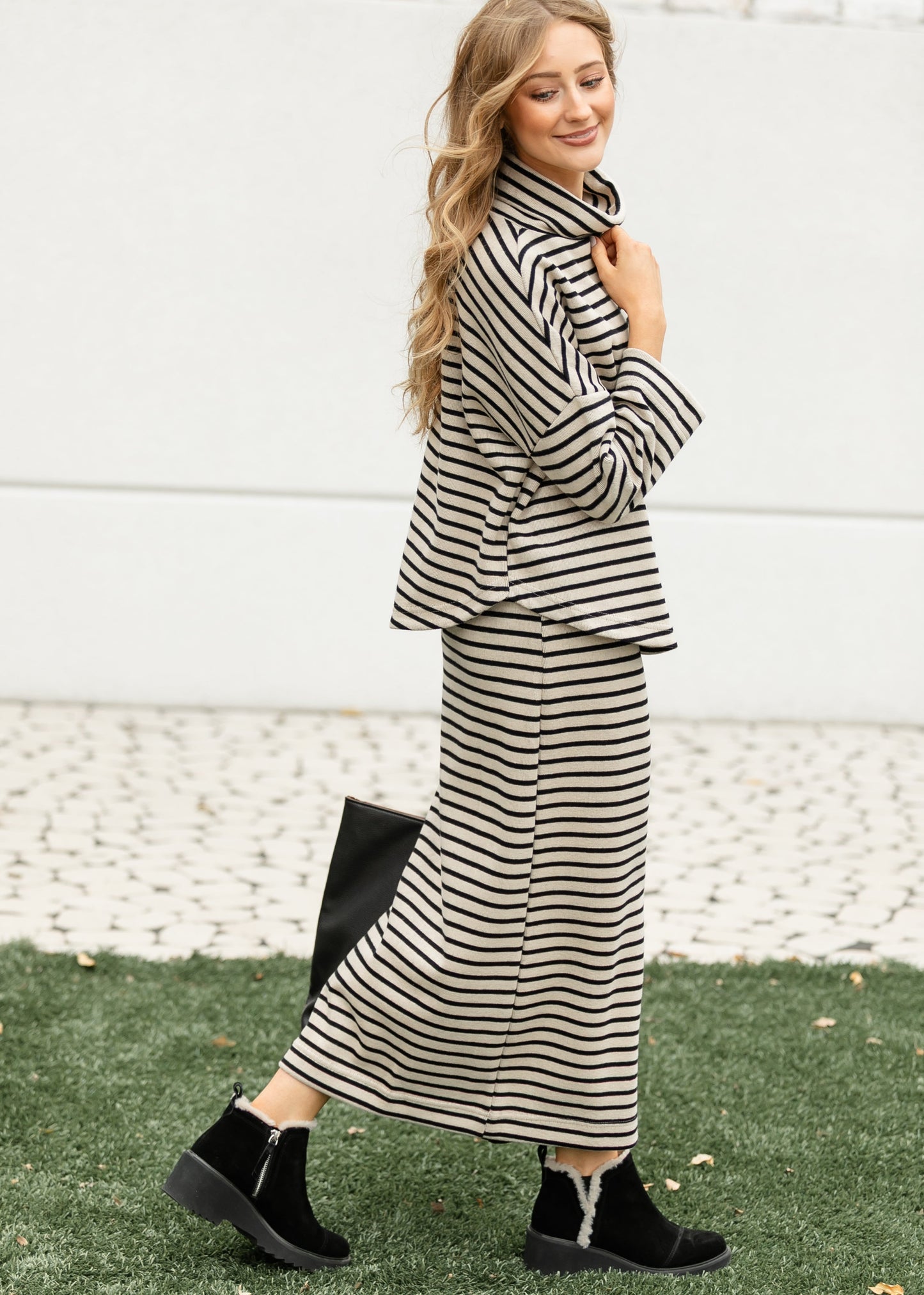 Knit Striped Pencil Maxi Skirt FF Skirts