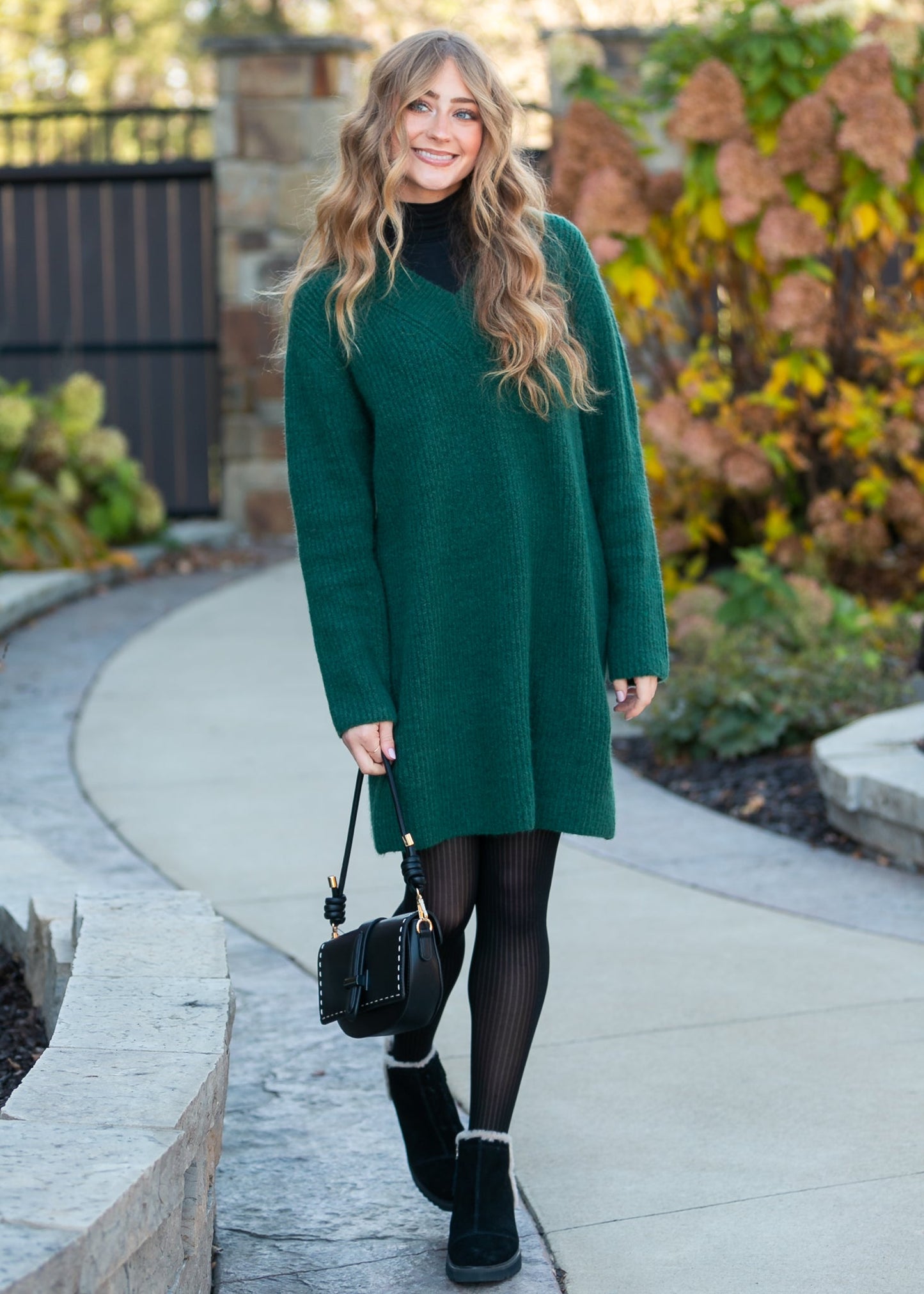 Knit V-neck Sweater Midi Dress FF Dresses