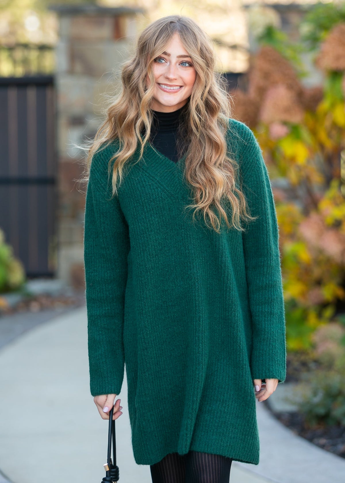 green sweater midi dress Knit V-Neck how to style a sweater dress