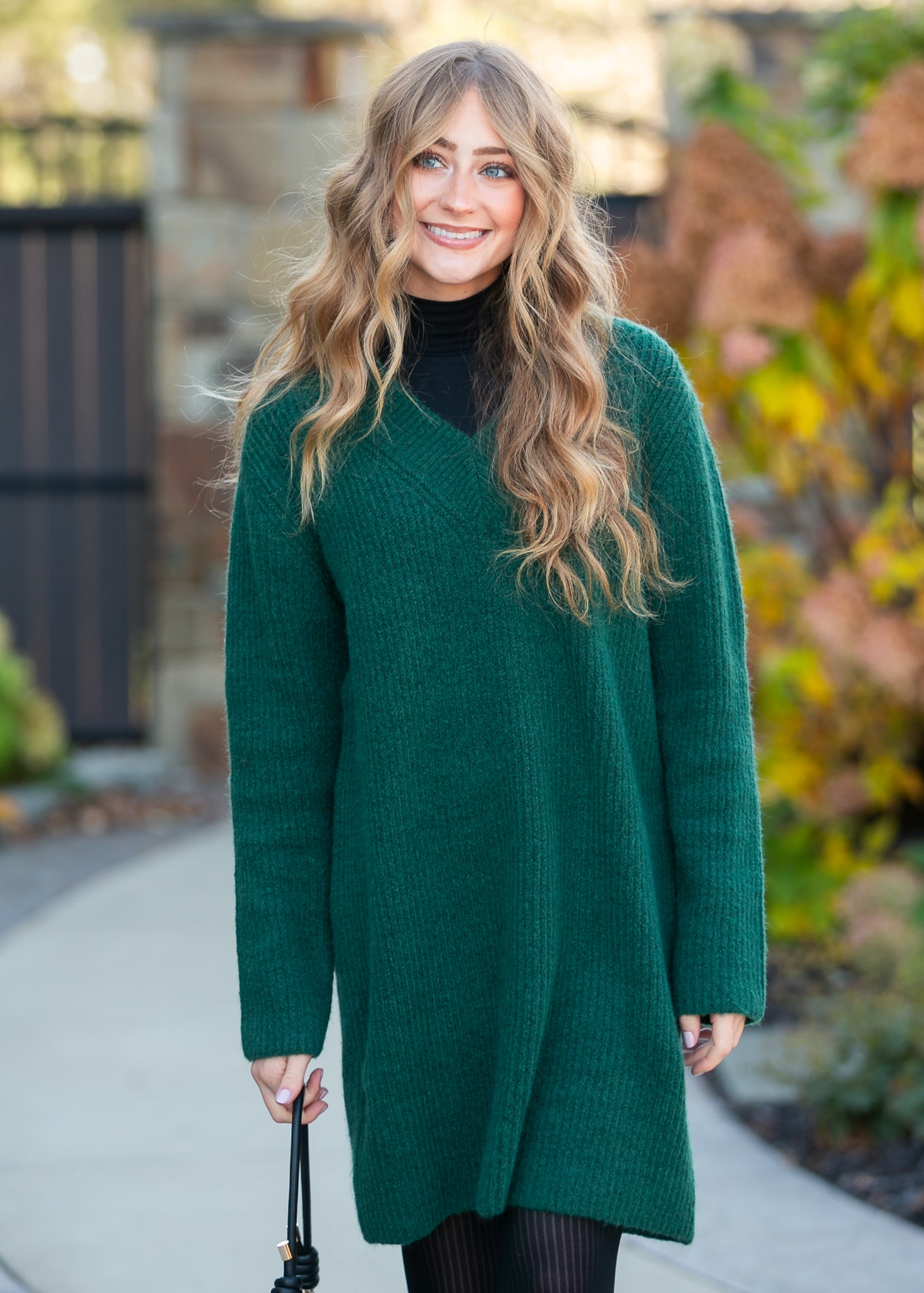 Knit V-neck Sweater Midi Dress FF Dresses