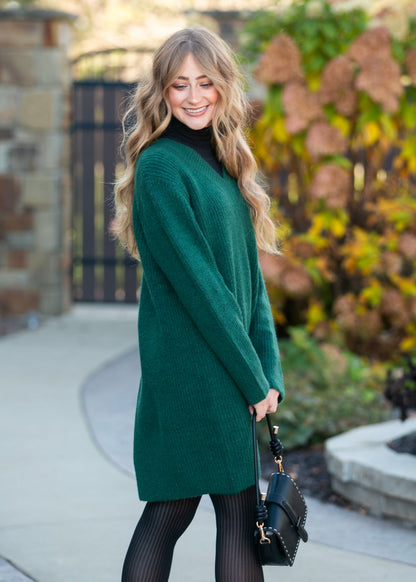 Knit V-neck Sweater Midi Dress FF Dresses