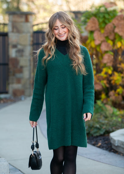 Knit V-neck Sweater Midi Dress FF Dresses