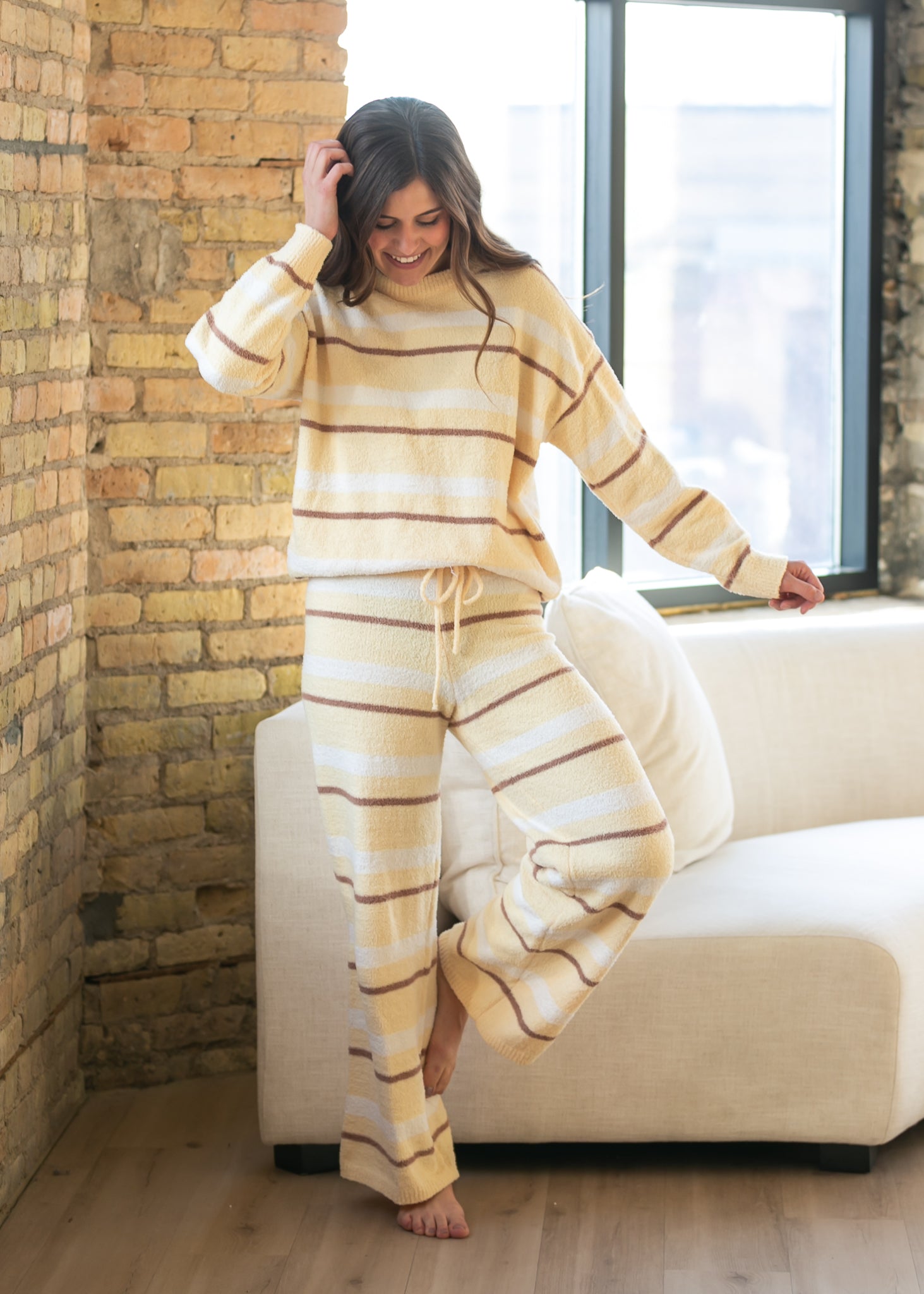 Knit Yellow Stripe Pant & Top Set FF Tops