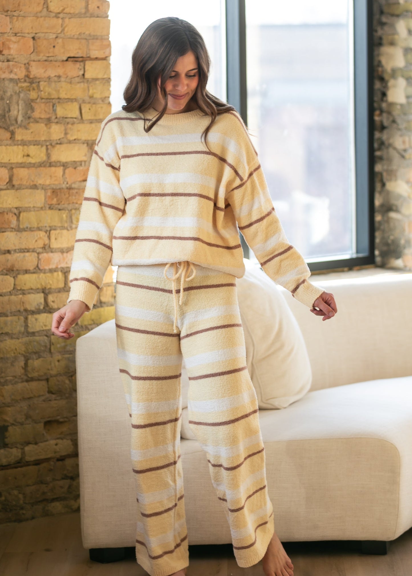 Knit Yellow Stripe Pant & Top Set FF Tops