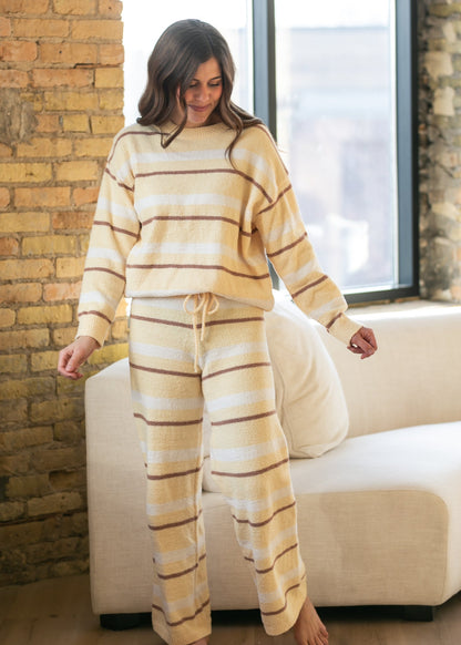 Knit Yellow Stripe Pant & Top Set FF Tops