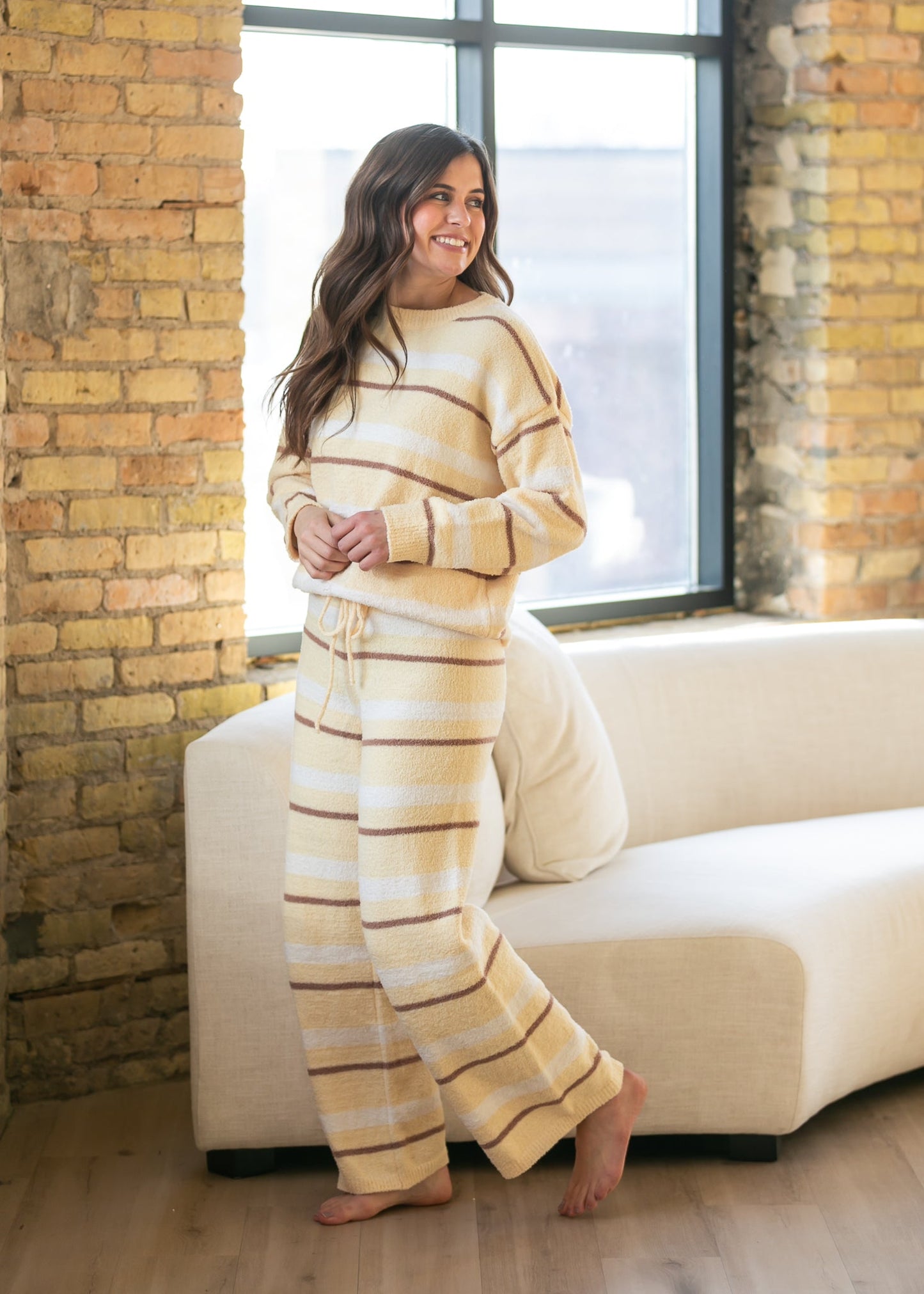 Knit Yellow Stripe Pant & Top Set FF Tops