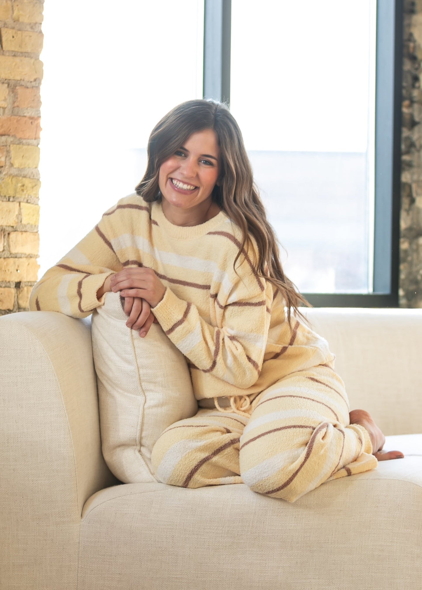 Knit Yellow Stripe Pant & Top Set FF Tops