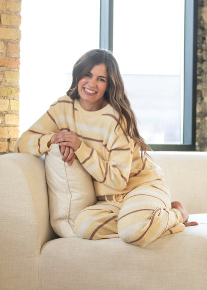 Knit Yellow Stripe Pant & Top Set FF Tops