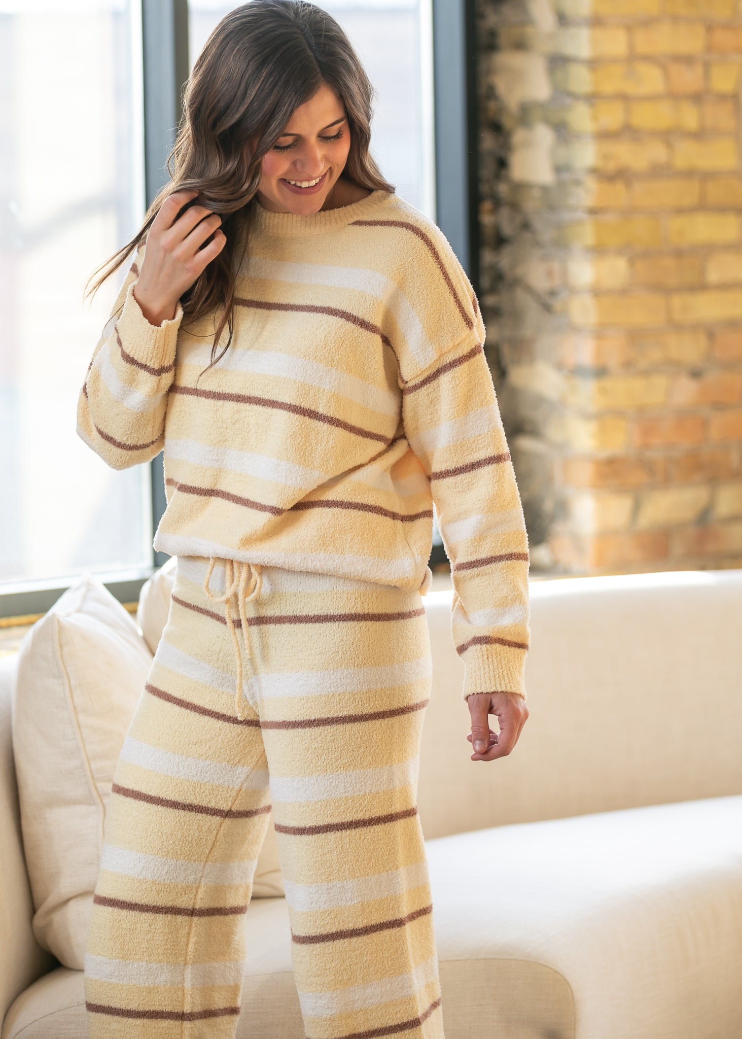 Knit Yellow Stripe Pant & Top Set FF Tops