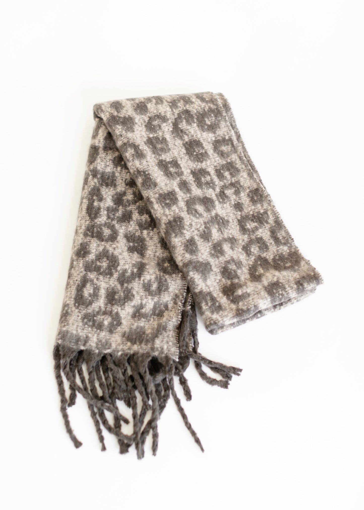 Knitted Animal Print Tassel Scarf Accessories