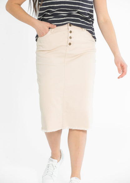 Kobe Raw Hem Denim Midi Skirt IC Skirts