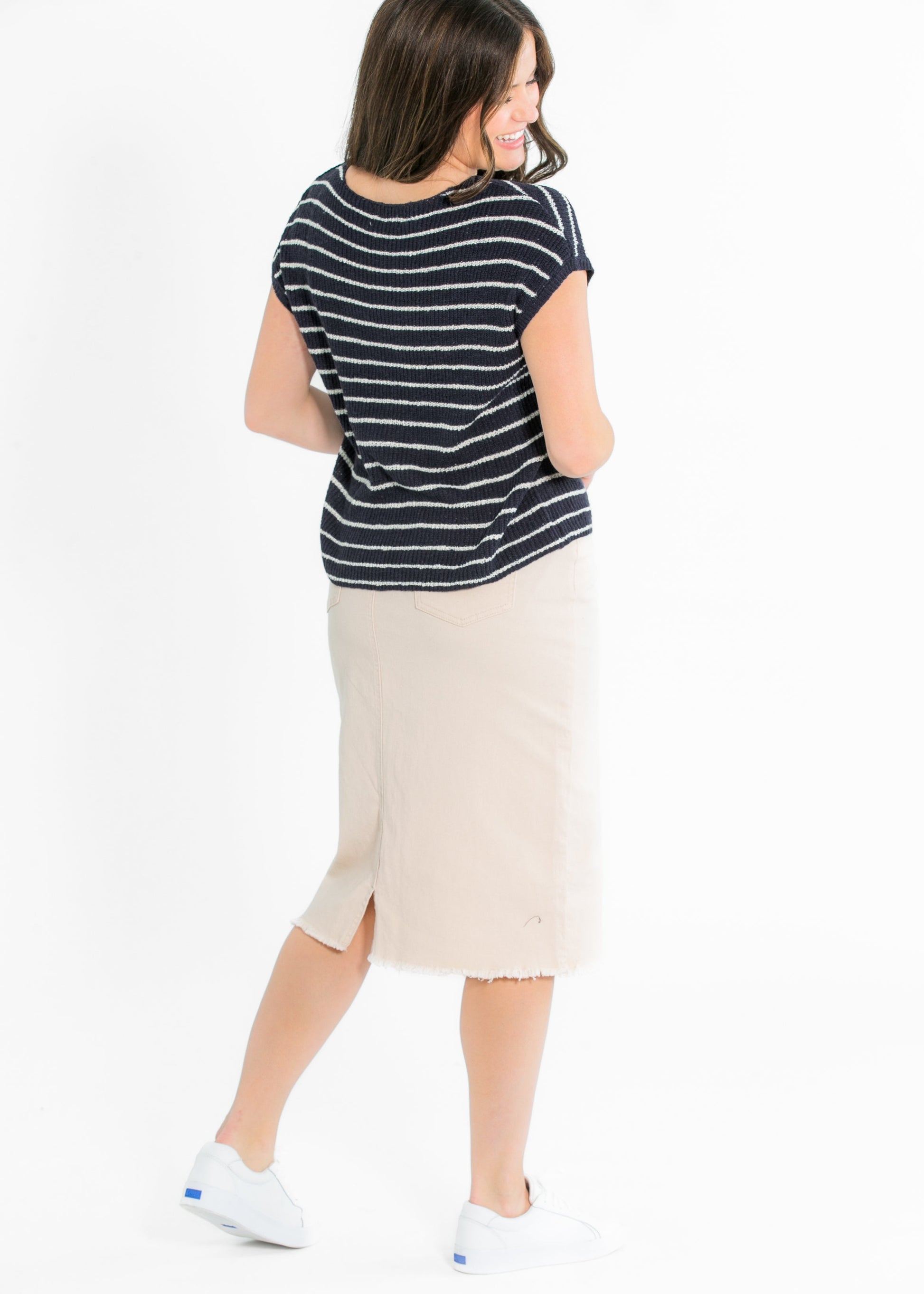 Kobe Raw Hem Denim Midi Skirt IC Skirts