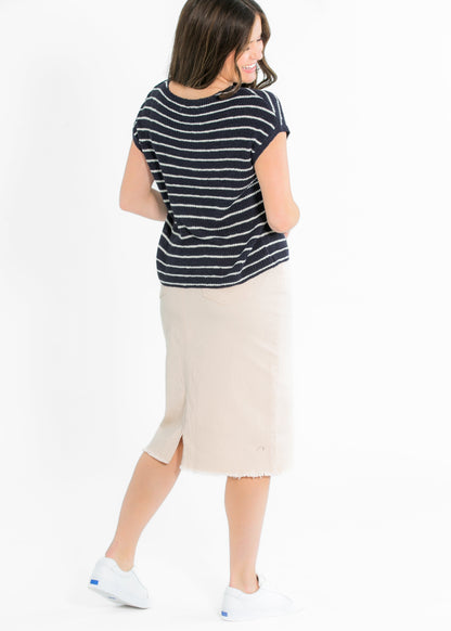 Kobe Raw Hem Denim Midi Skirt IC Skirts