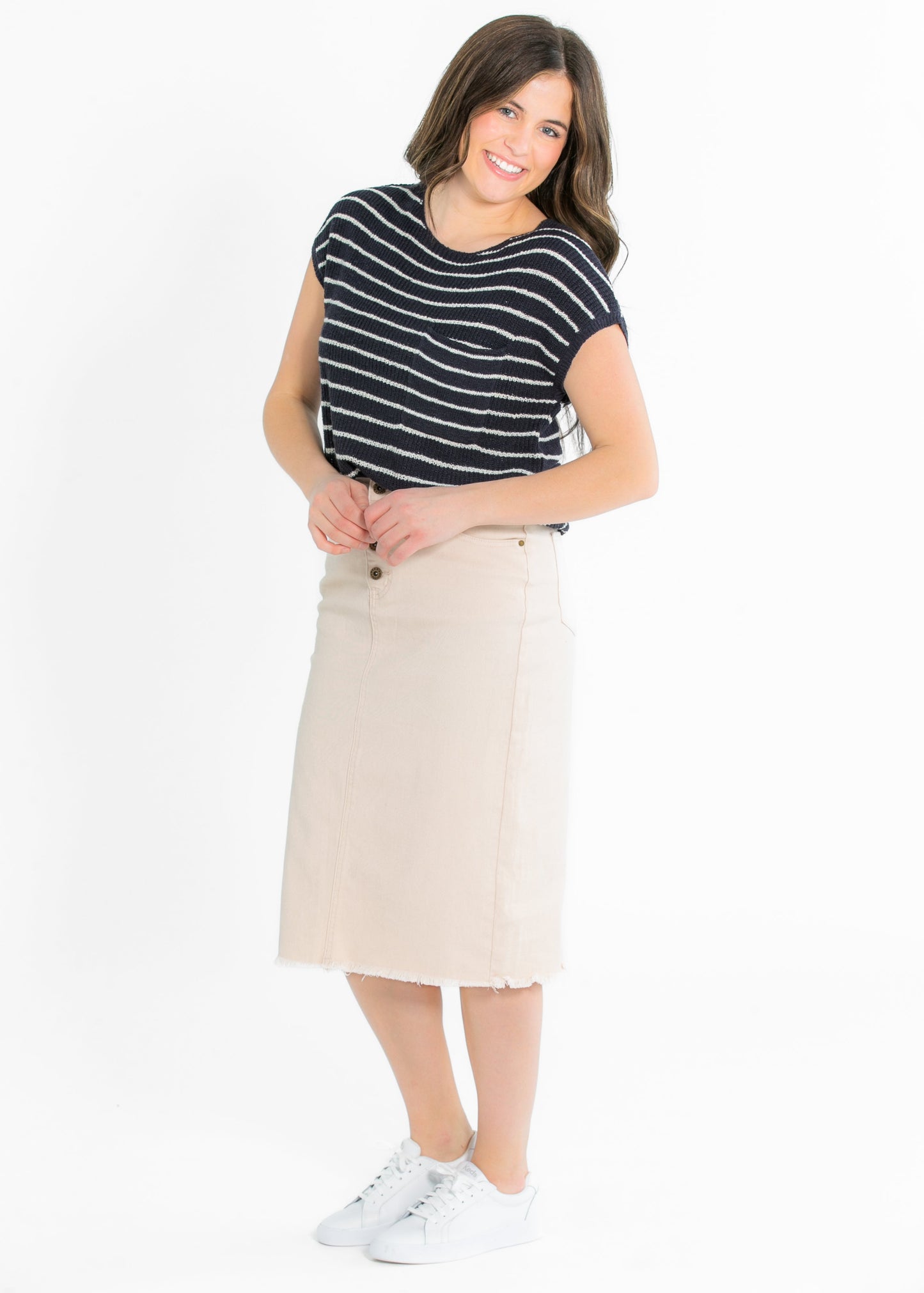 Kobe Raw Hem Denim Midi Skirt IC Skirts