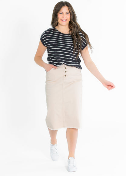 Kobe Raw Hem Denim Midi Skirt IC Skirts