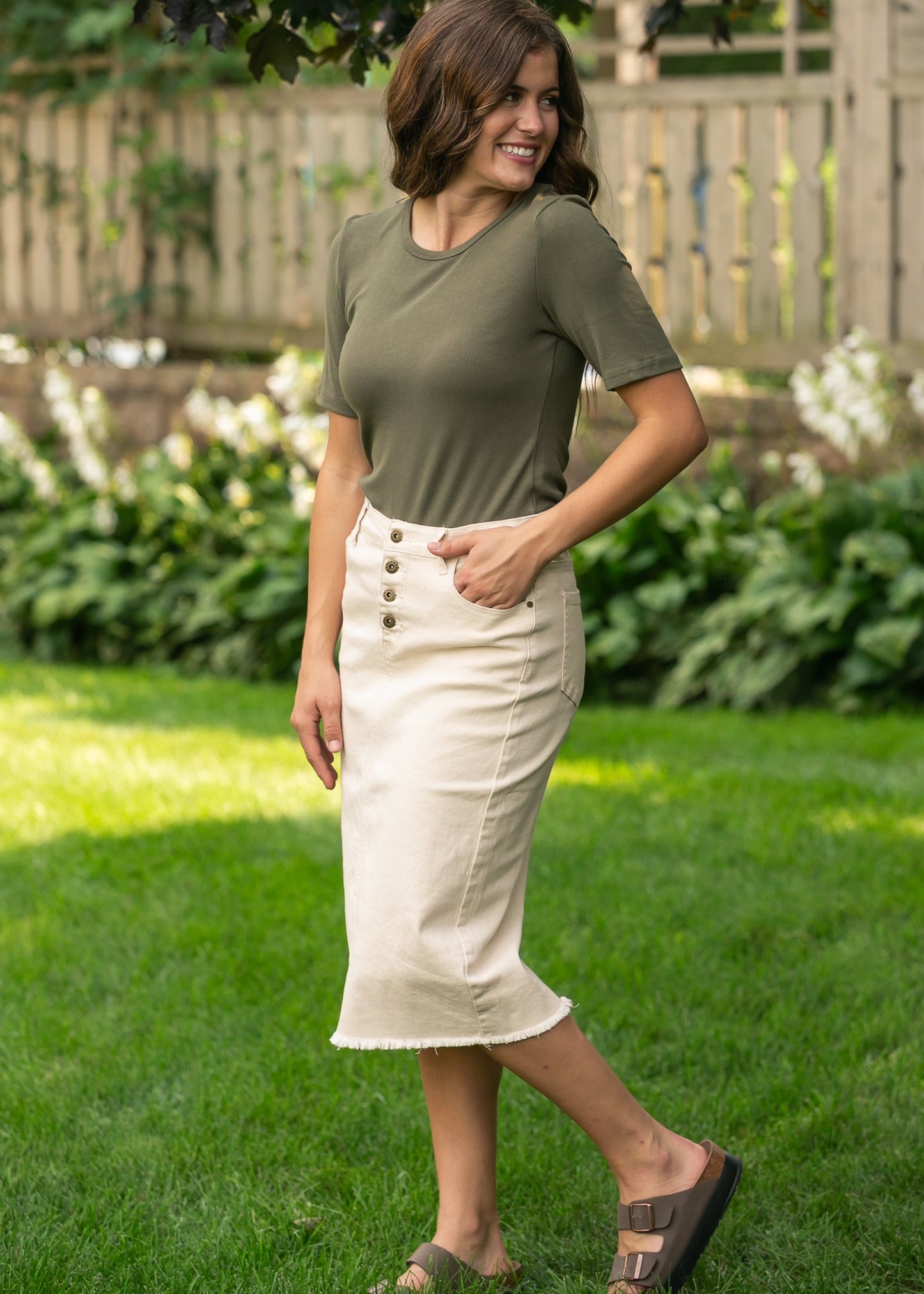 Kobe Raw Hem Denim Midi Skirt IC Skirts