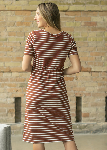 Kristen Brown Stripe Short Sleeve Midi Dress IC Dresses