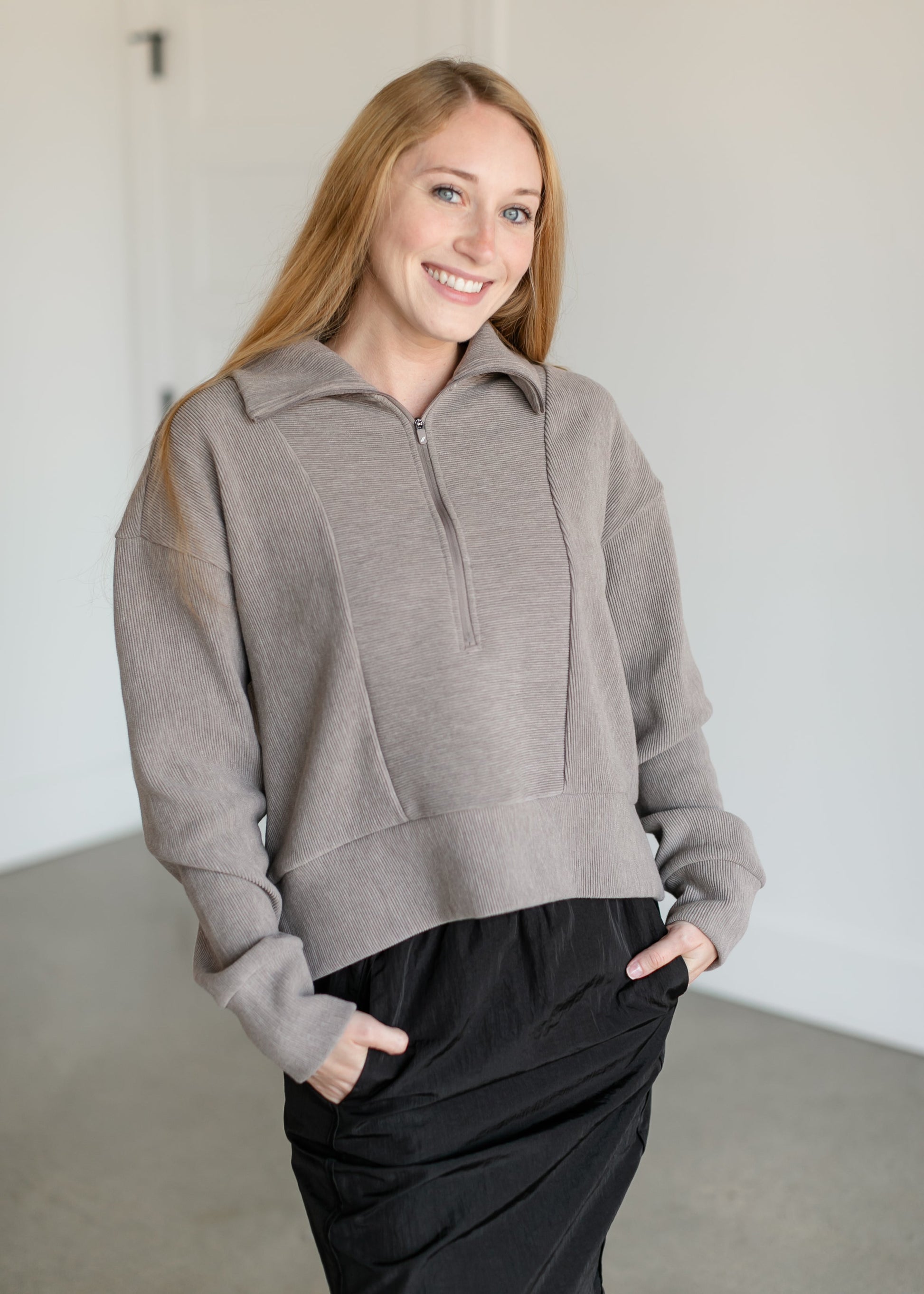 Kristine Ribbed Half Zip Top FF Tops