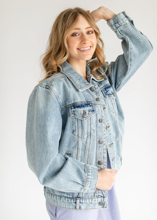 Kut from the Kloth® Emmy Light Wash Oversized Denim Jacket FF Tops