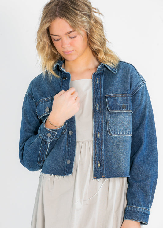 Kut from the Kloth® Lana Raw Hem Drop Shoulder Denim Jacket FF Tops