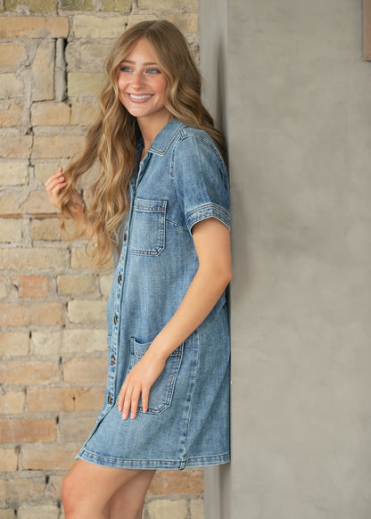 Kut From the Kloth® Parker Denim Button Up Midi Dress FF Dresses