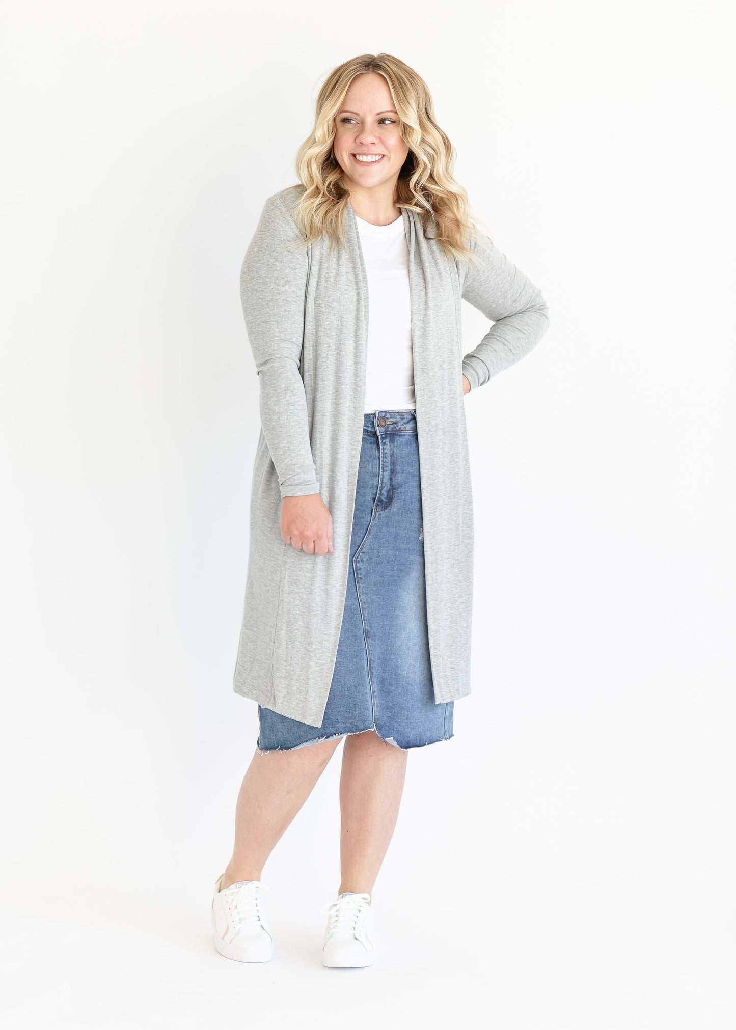 Kylin Open Front Cardigan IC Tops Heathered Gray / XS