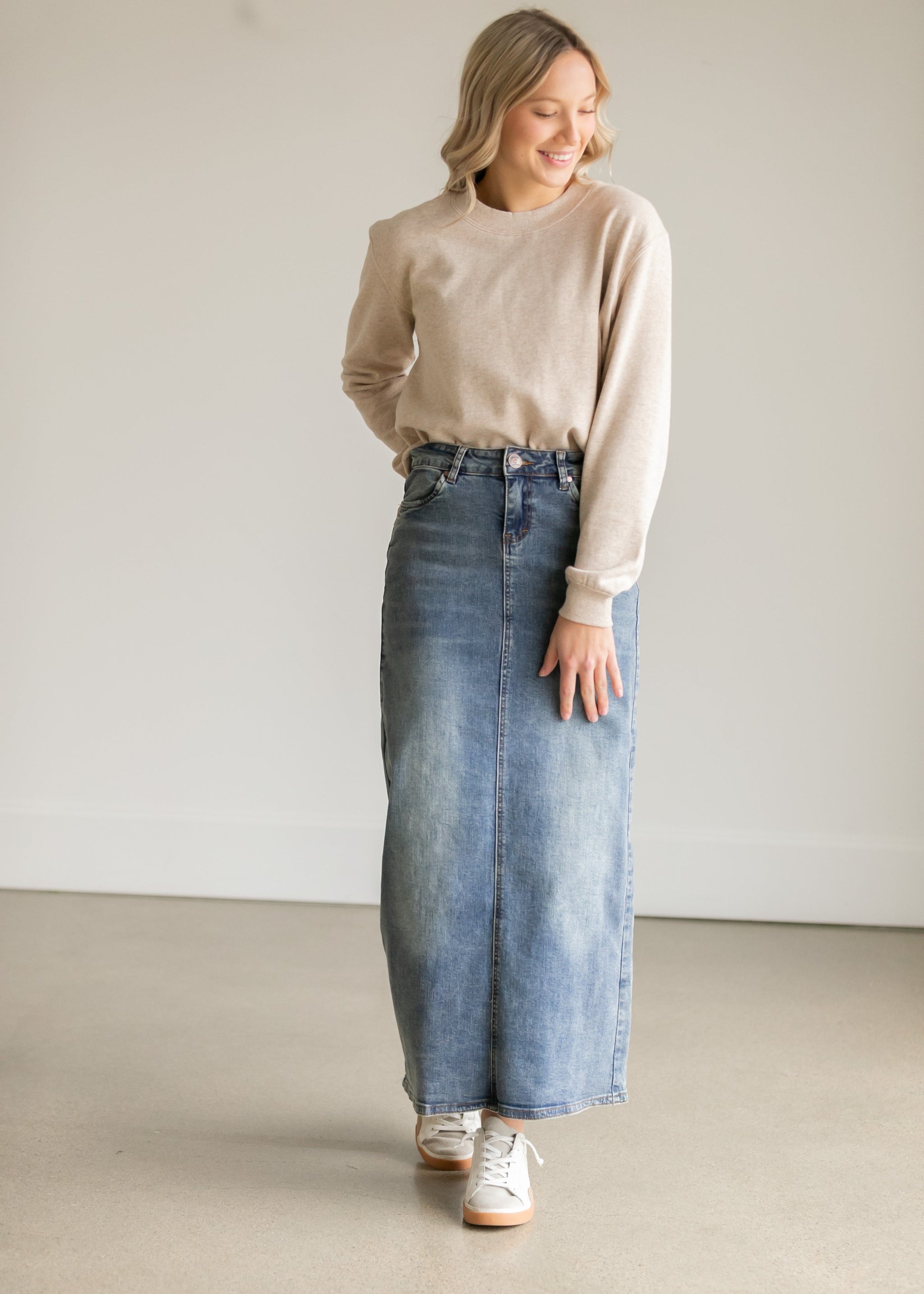Kyra Long Denim Skirt – Inherit Co.