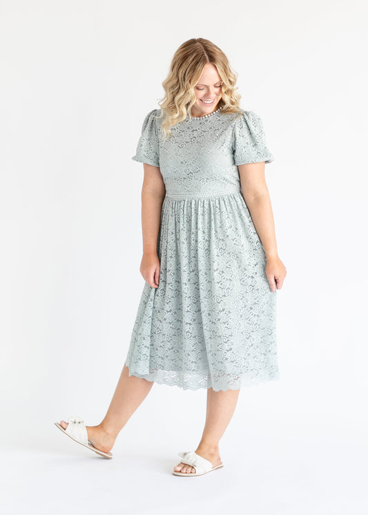 Lace A-line Short Sleeve Midi Dress FF Dresses