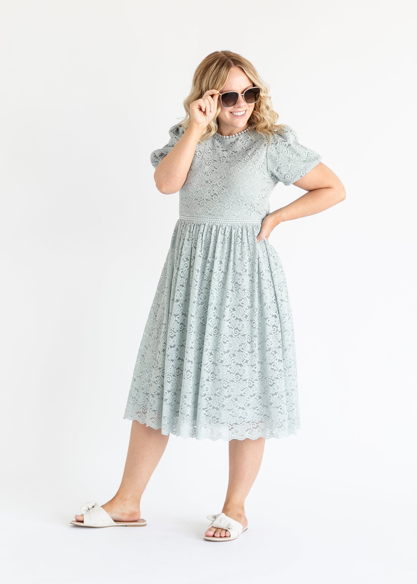 Lace A-line Short Sleeve Midi Dress FF Dresses
