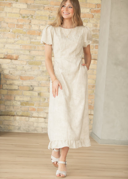 Lace Bubble Sleeve Tan Maxi Dress FF Dresses
