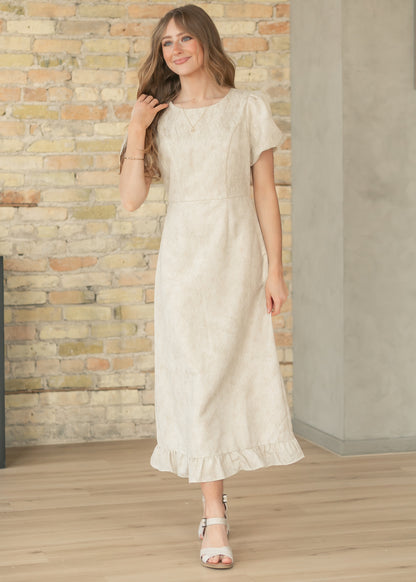 Lace Bubble Sleeve Tan Maxi Dress FF Dresses