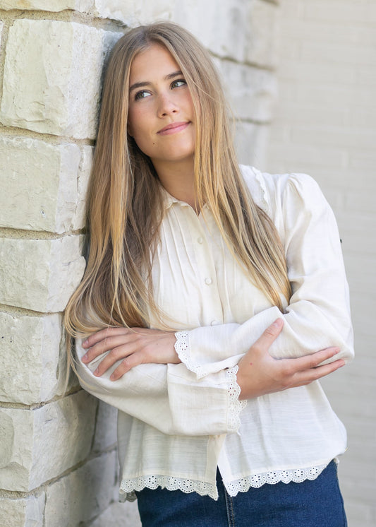 Lace Collar Button Up Top FF Tops
