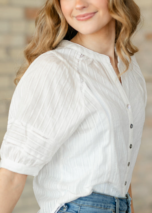 Lace Detail Button Up Top FF Tops