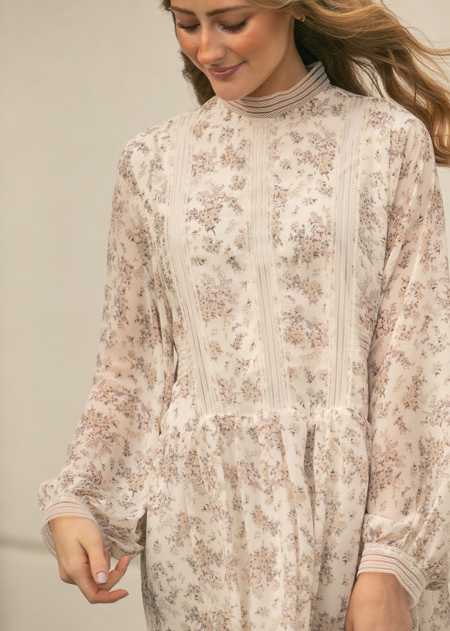 Lace Detail Mock Neck Midi Dress FF Dresses